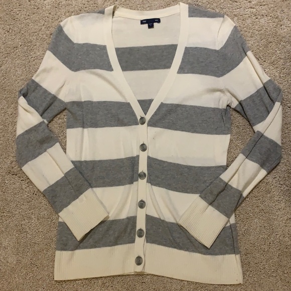 Gap Gray and Cream Striped Cardigan - Picture 1 of 4